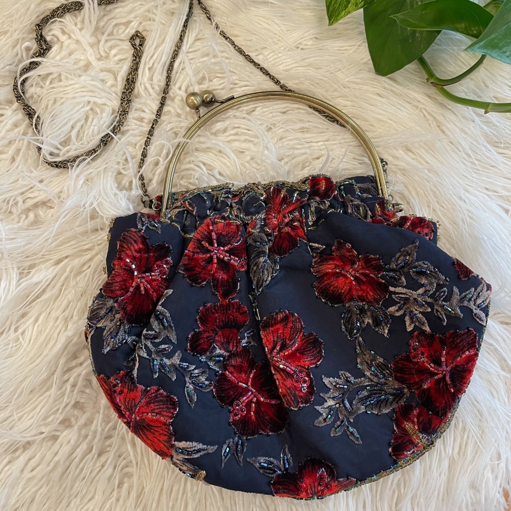 Vintage Floral Beaded Bag